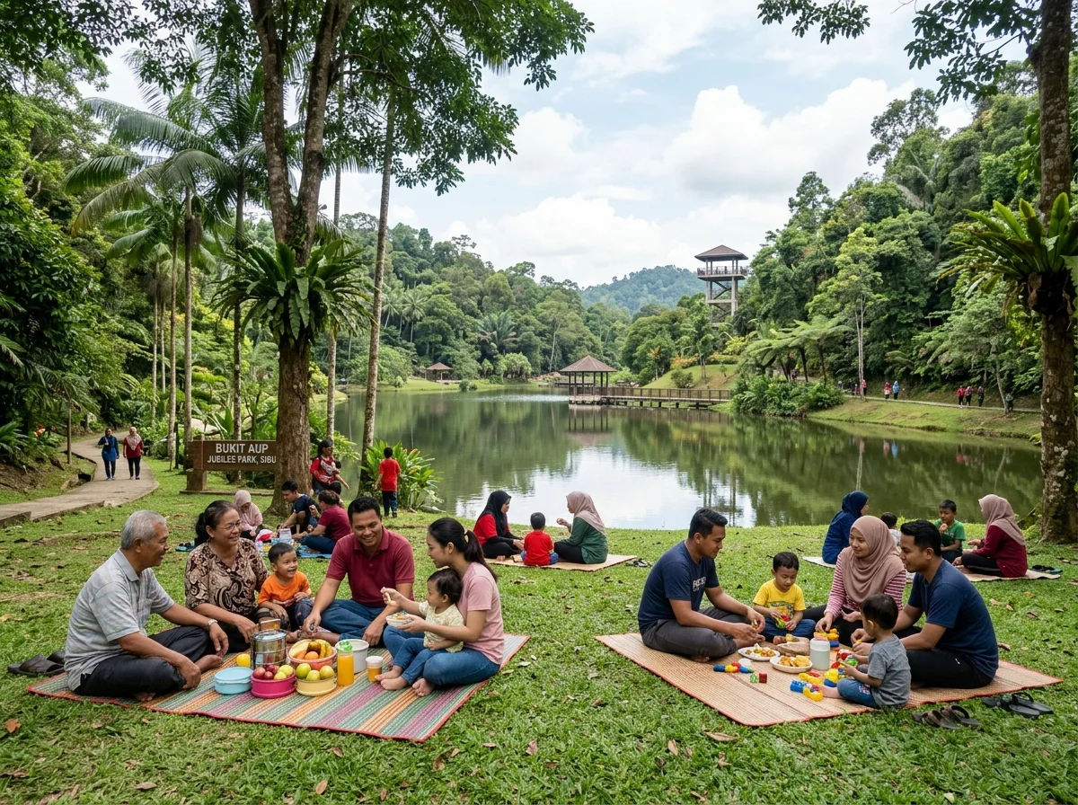 Bukit Aup Jubilee Park Sibu dengan lagun dan pemandangan tenang