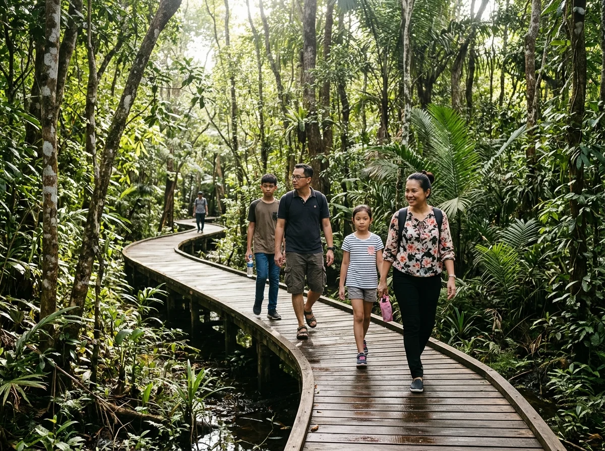 Bukit Lima Forest Park Sibu dengan denai kayu menerusi hutan paya