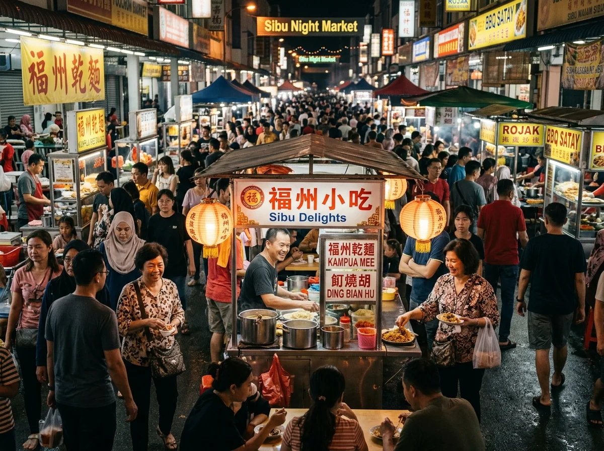 Pasar Malam Sibu untuk makanan dan barangan tempatan