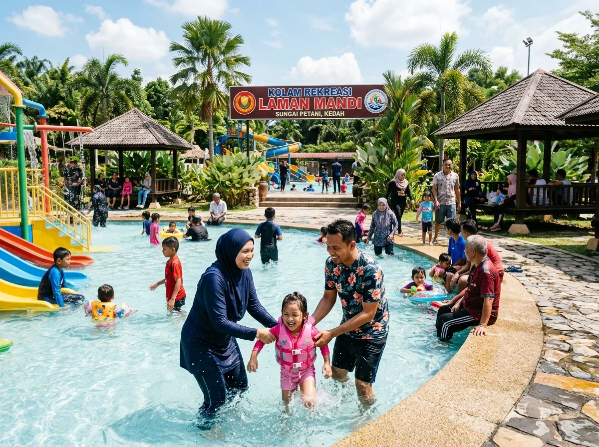 Kanak-kanak bermain air di Kolam Rekreasi Laman Mandi Sungai Petani