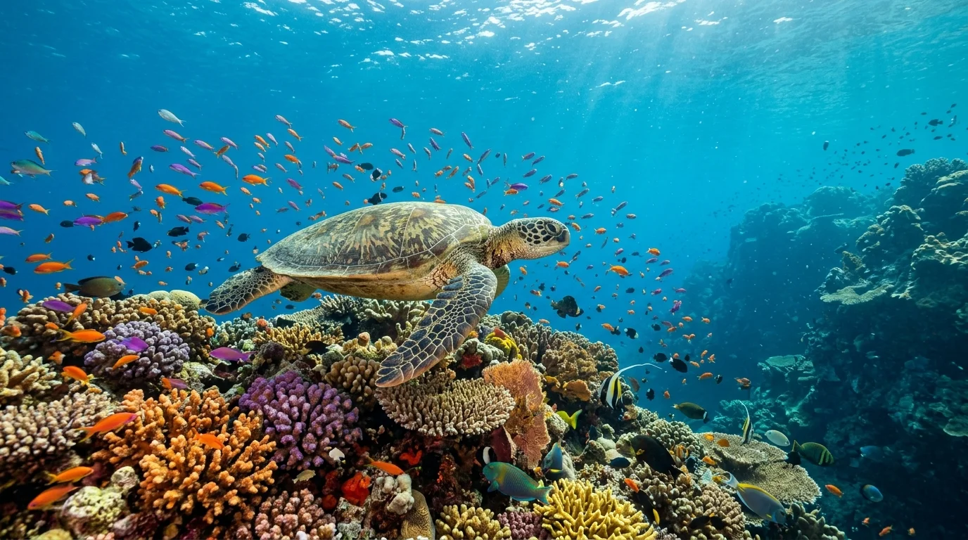 Penyu hijau di terumbu karang Sipadan bawah laut