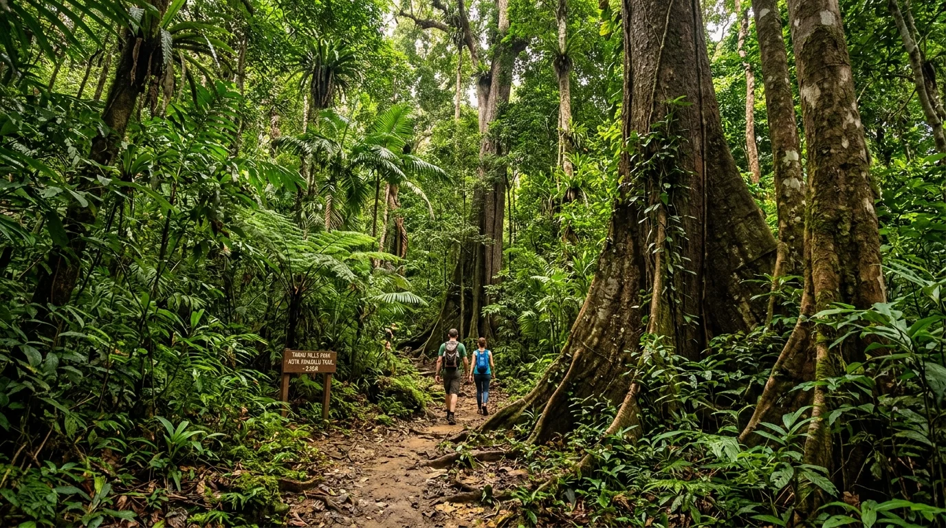 Hutan hujan Tawau Hills Park dengan pokok-pokok gergasi