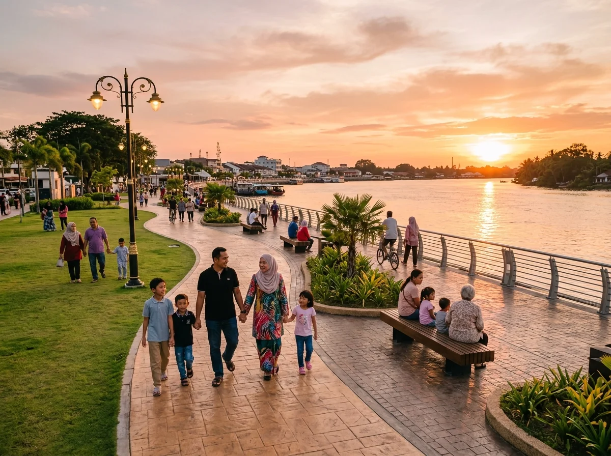 Waterfront percuma Sungai Perak untuk santai dan matahari terbenam