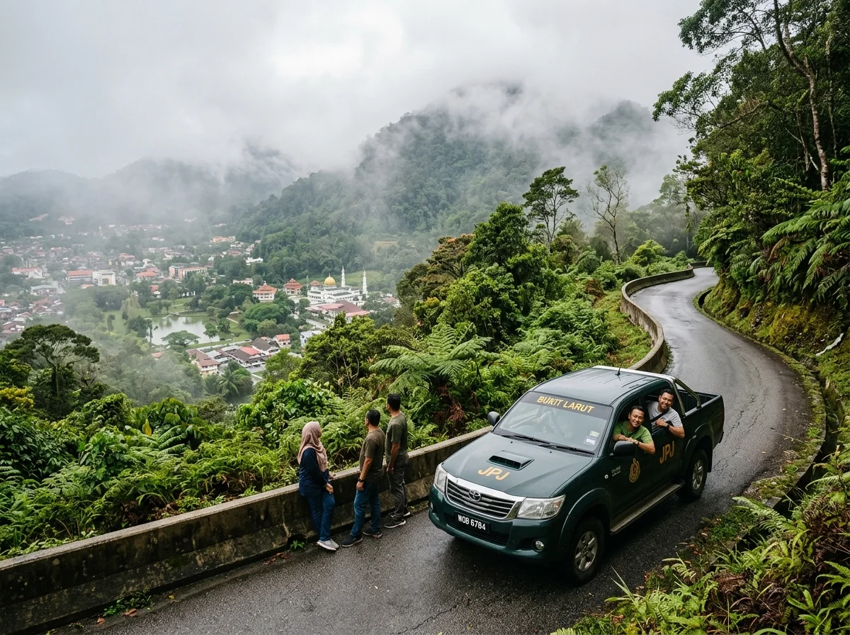Bukit Larut Maxwell Hill berkabus dengan jeep 4WD kerajaan