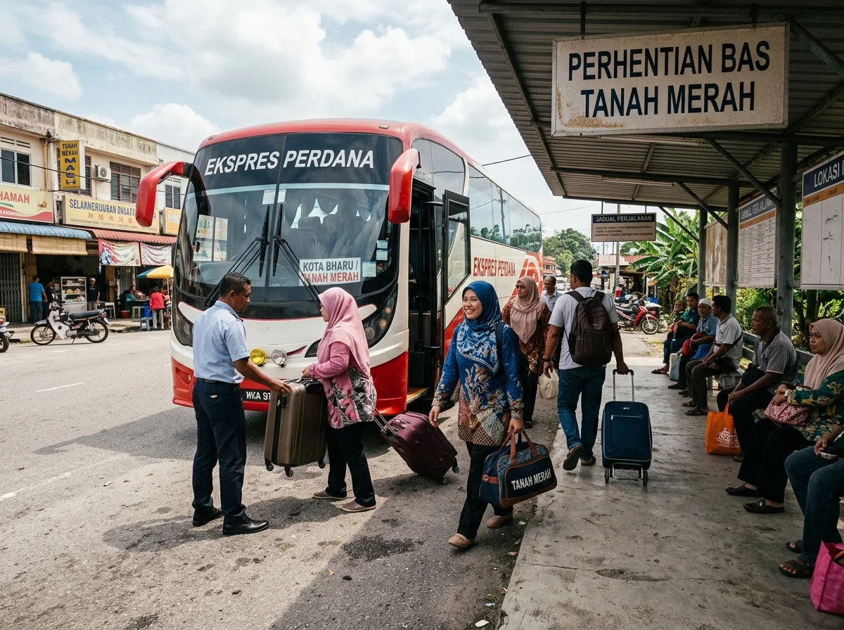 Bas ekspres di hentian pekan Tanah Merah