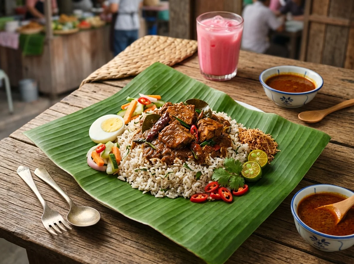 Nasi dagang Kelantan dengan gulai ikan tuna