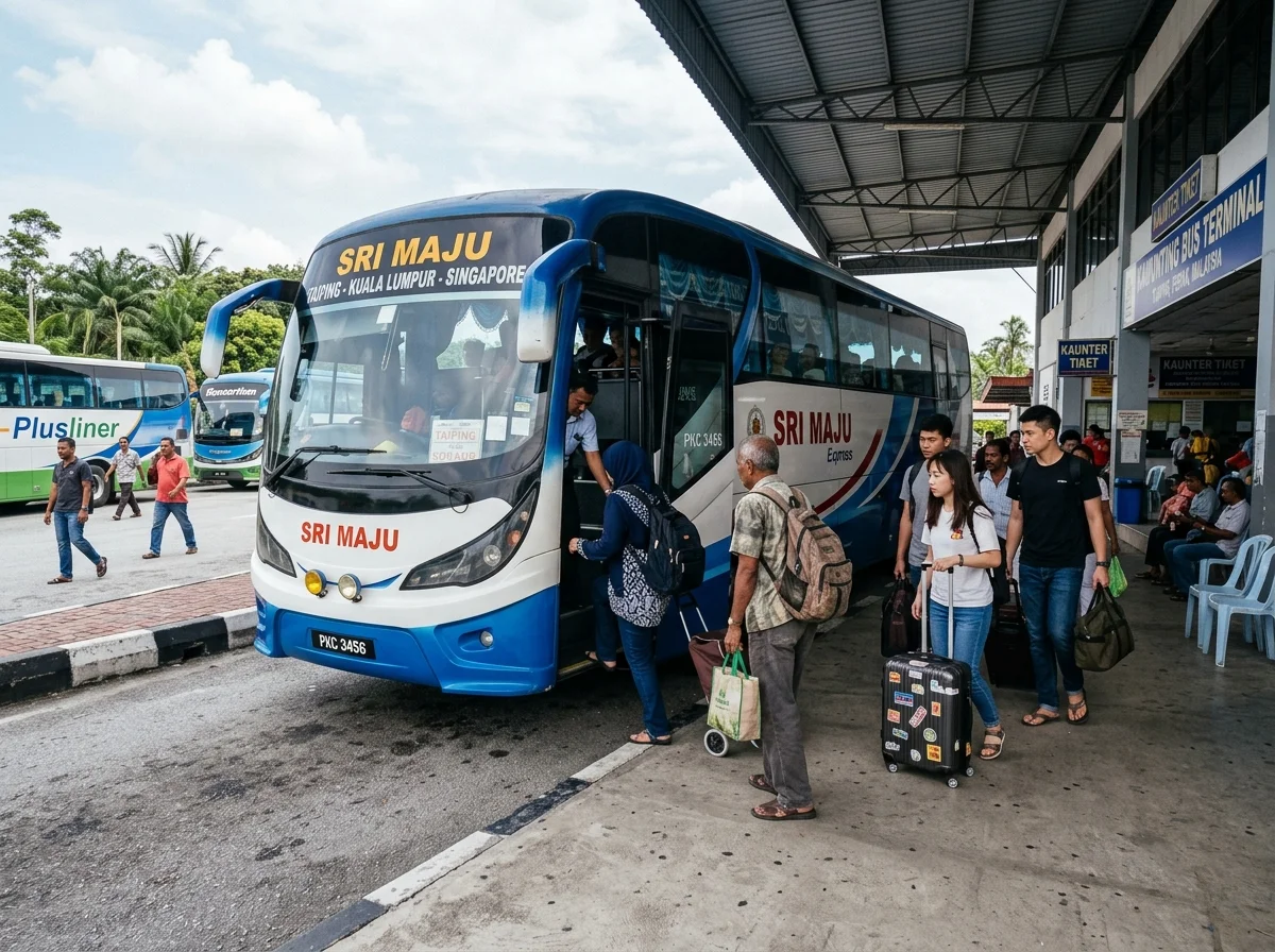 Bas ekspres di Terminal Bas Kamunting berhampiran Taiping