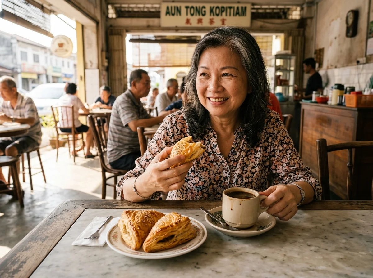 Kaya puff segar dan kopi Antong tradisional di Taiping