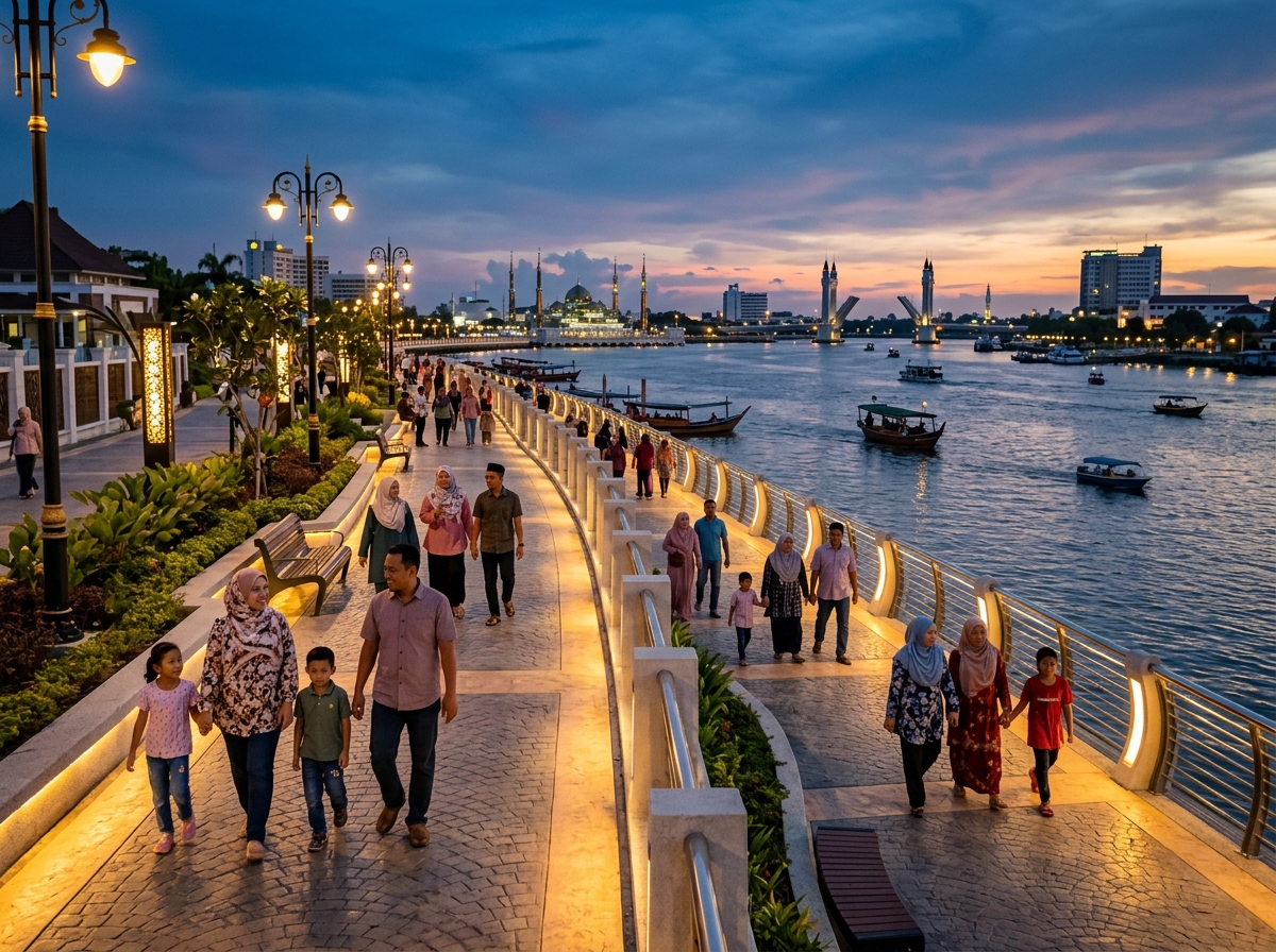 Kuala Terengganu Waterfront dengan pemandangan sungai