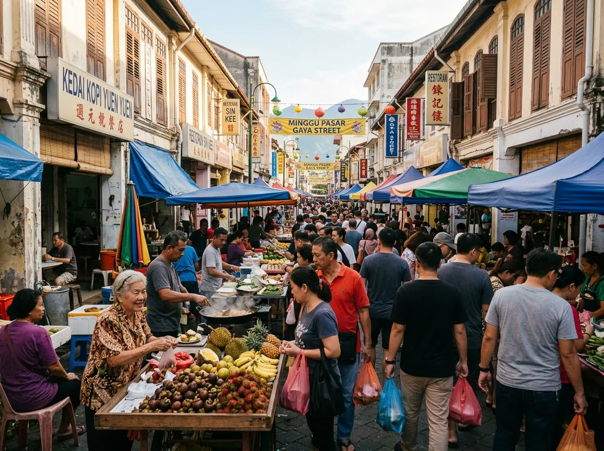 Pasar Ahad Gaya Street dengan orang ramai