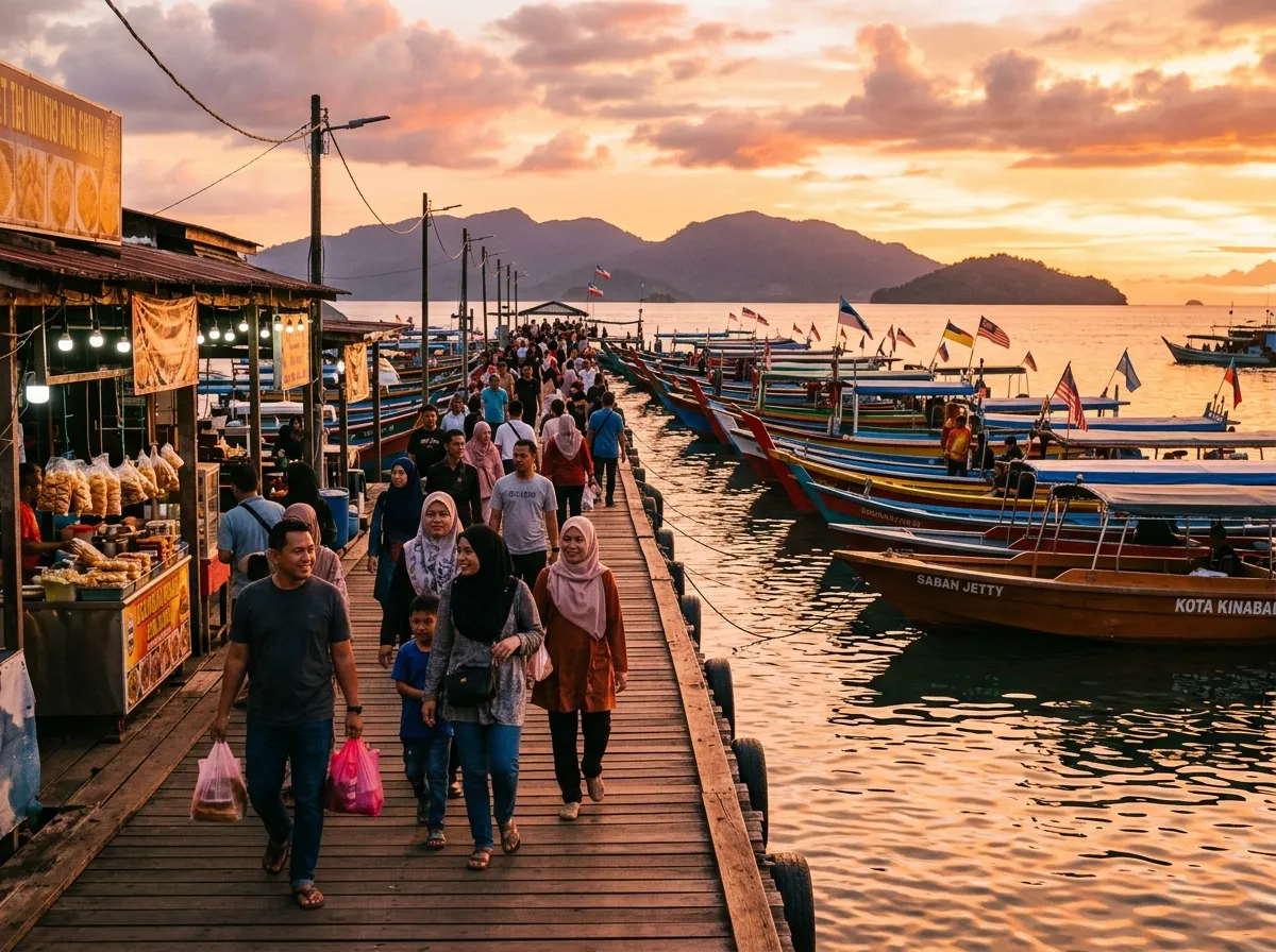 Jesselton Point waterfront pada waktu petang