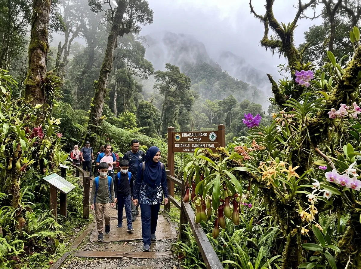 Pintu masuk Kinabalu Park dengan taman orkid