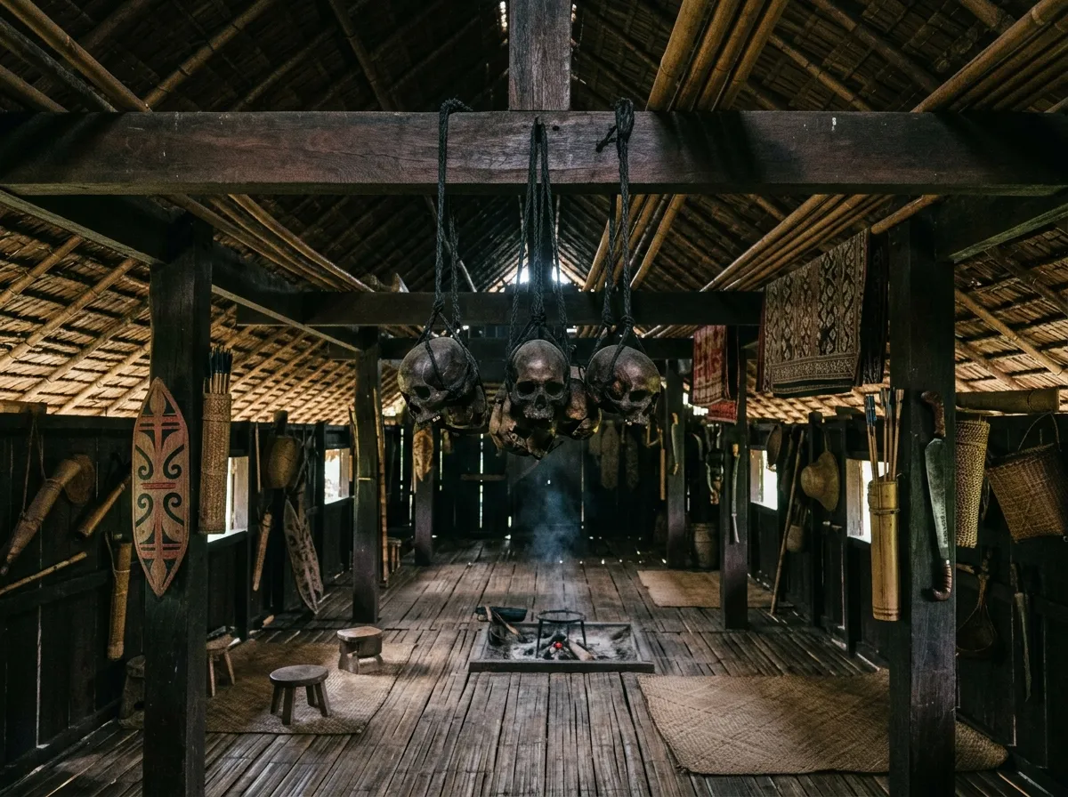 Tengkorak dan artifak di Monsopiad Cultural Village