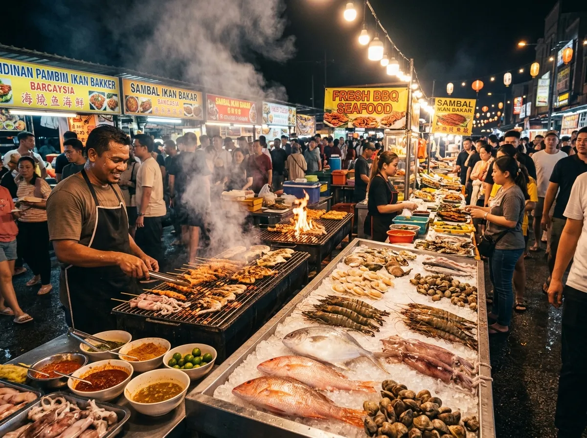 Pasar malam dengan barangan laut segar
