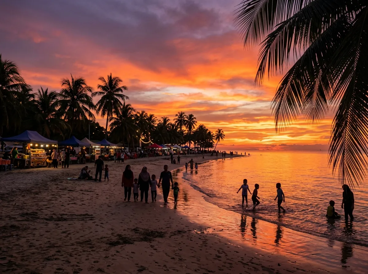 Pantai Tanjung Aru dengan matahari terbenam